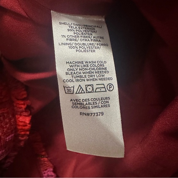 Ann Taylor Long Cardigan Jacket in Pink/Red/Black Houndstooth Tweed - Size 10 - Picture 5 of 5